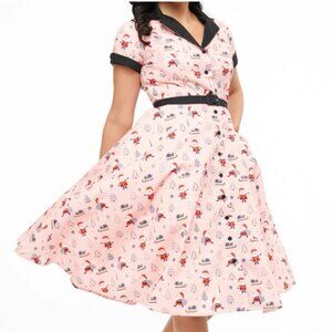 Unique Vintage 1950s Pink Santa Print Alexis Swing Dress NWT 5X